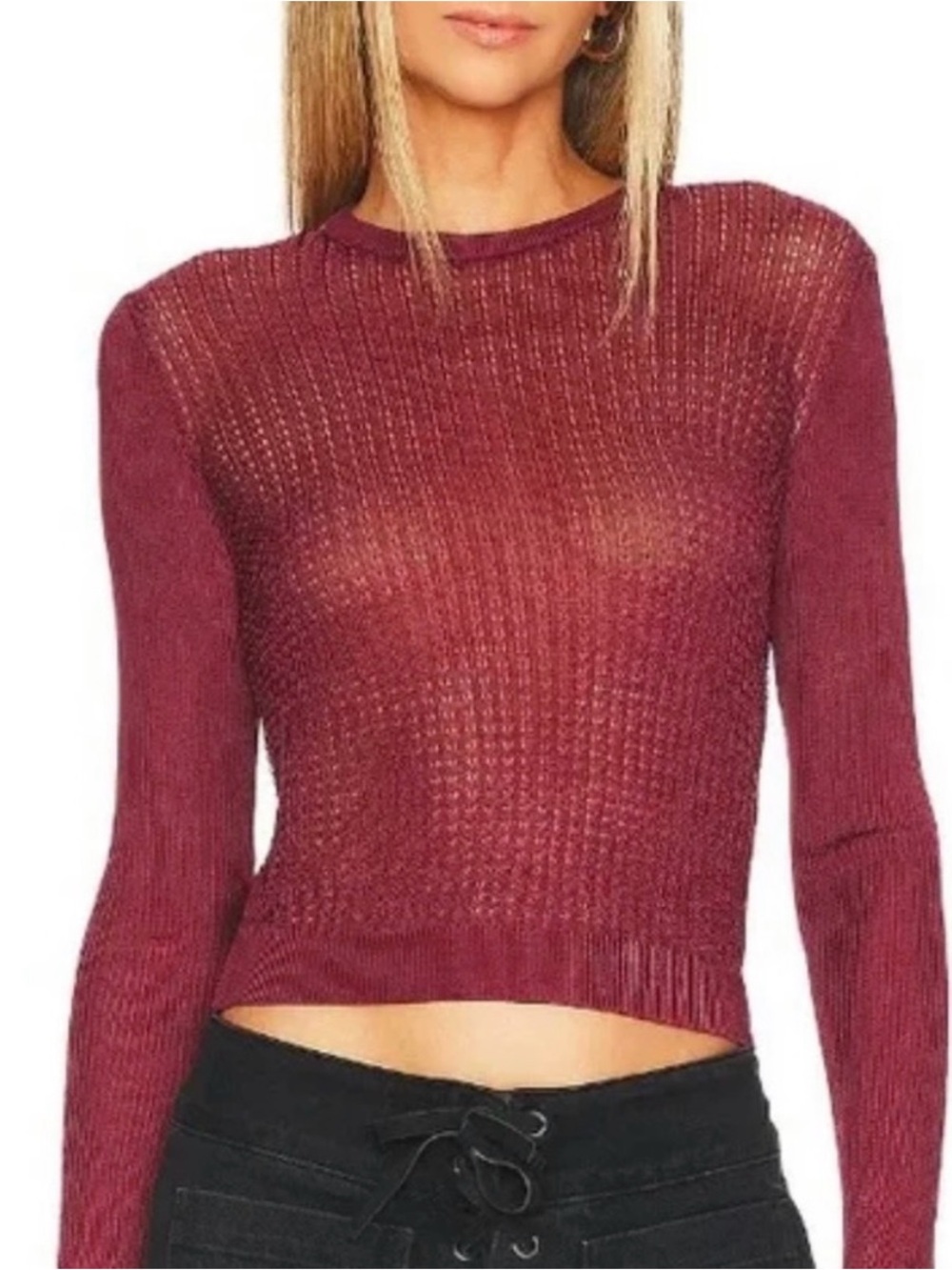 NWOT Free People Ribbed Long-Sleeve Crewneck Sweater - Raw Garnet